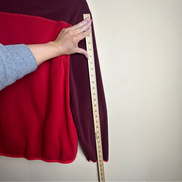 Eddie Bauer Mens Quarter Snap Button Red Fleece Pullover Logo Spell Out Medium - Picture 14 of 15